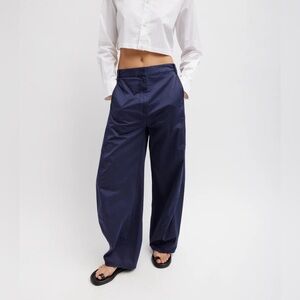 Tibi Summer 2024 Garment Dyed Silky Cotton Sid Pant - petite length, Navy